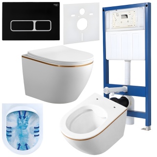 ZESTAW PODTYNKOWY WC STELAŻ HYDROSAN MISKA MIZU-WH-GL-RIM-03 PRZYCISK BUTTON-6-BL CZARNY