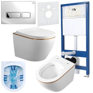 ZESTAW PODTYNKOWY WC STELAŻ HYDROSAN MISKA MIZU-WH-GL-RIM-03 PRZYCISK BUTTON-6-CH CHROM