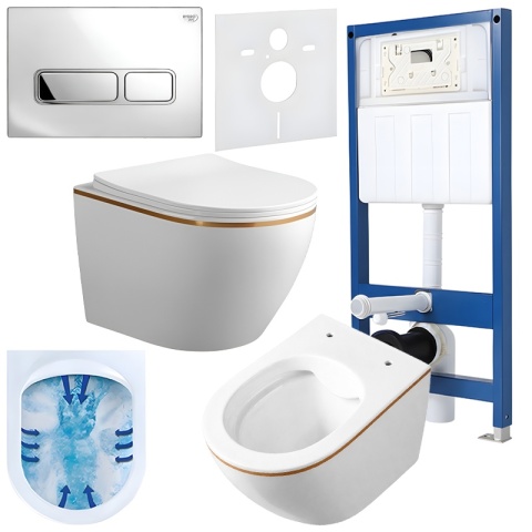 ZESTAW PODTYNKOWY WC STELAŻ HYDROSAN MISKA MIZU-WH-GL-RIM-03 PRZYCISK BUTTON-6-CH CHROM