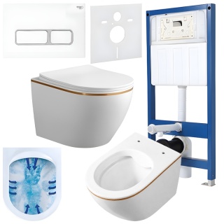 ZESTAW PODTYNKOWY WC STELAŻ HYDROSAN MISKA MIZU-WH-GL-RIM-03 PRZYCISK BUTTON-6-WH BIAŁY