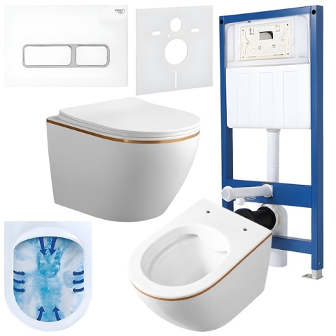 ZESTAW PODTYNKOWY WC STELAŻ HYDROSAN MISKA MIZU-WH-GL-RIM-03 PRZYCISK BUTTON-6-WH BIAŁY