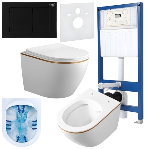 ZESTAW PODTYNKOWY WC STELAŻ HYDROSAN MISKA MIZU-WH-GL-RIM-03 PRZYCISK BUTTON-7-BL CZARNY