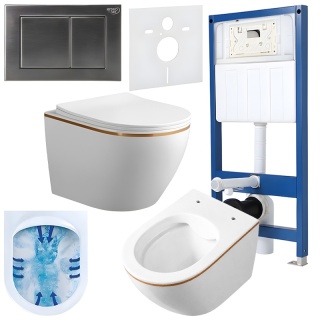 ZESTAW PODTYNKOWY WC STELAŻ HYDROSAN MISKA MIZU-WH-GL-RIM-03 PRZYCISK BUTTON-7-CH CHROM