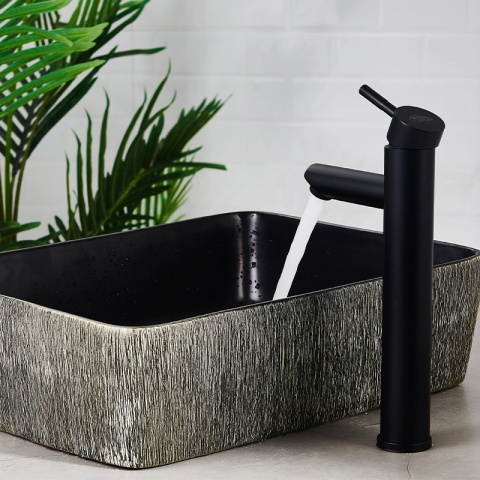 BATERIA UMYWALKOWA ŁAZIENKOWA STOJĄCA WYSOKA NABLATOWA KRAN ARLEY-H-BL CZARNA