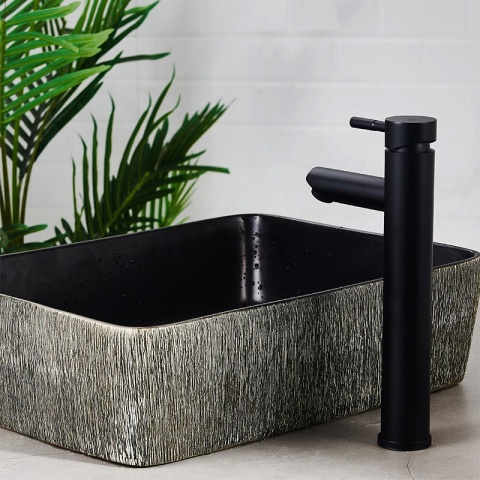 BATERIA UMYWALKOWA ŁAZIENKOWA STOJĄCA WYSOKA NABLATOWA KRAN ARLEY-H-BL CZARNA