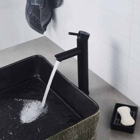 BATERIA UMYWALKOWA ŁAZIENKOWA STOJĄCA WYSOKA NABLATOWA KRAN ARLEY-H-BL CZARNA