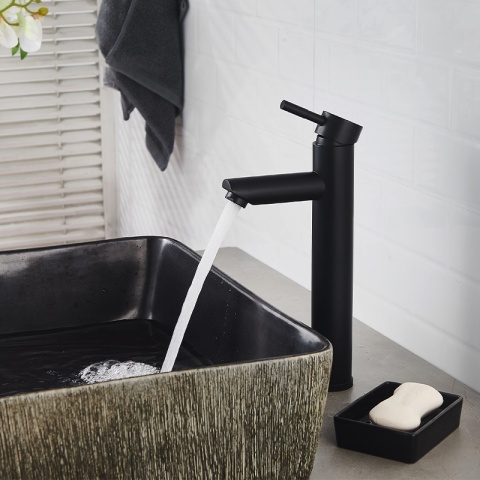 BATERIA UMYWALKOWA ŁAZIENKOWA STOJĄCA WYSOKA NABLATOWA KRAN ARLEY-H-BL CZARNA