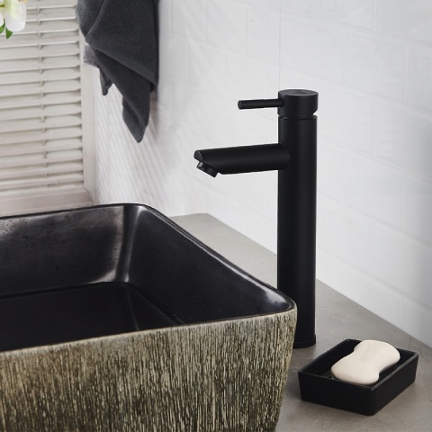 BATERIA UMYWALKOWA ŁAZIENKOWA STOJĄCA WYSOKA NABLATOWA KRAN ARLEY-H-BL CZARNA