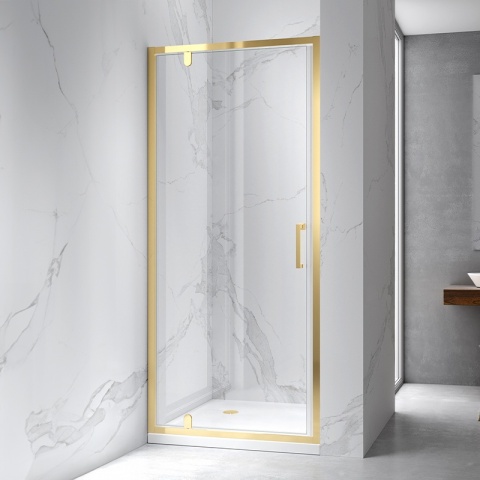 DRZWI PRYSZNICOWE UCHYLNE DO WNĘKI ZES-KZ18A-GL-BR-70 ZŁOTY SZCZOTKOWANY 70 CM 6 MM