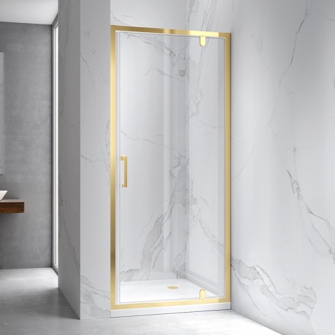 DRZWI PRYSZNICOWE UCHYLNE DO WNĘKI ZES-KZ18A-GL-BR-70 ZŁOTY SZCZOTKOWANY 70 CM 6 MM