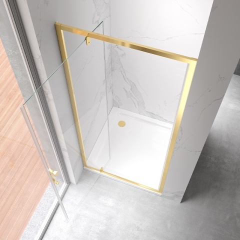 DRZWI PRYSZNICOWE UCHYLNE DO WNĘKI ZES-KZ18B-GL-BR-80 ZŁOTY SZCZOTKOWANY 80 CM 6 MM