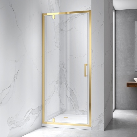 DRZWI PRYSZNICOWE UCHYLNE DO WNĘKI ZES-KZ18B-GL-BR-80 ZŁOTY SZCZOTKOWANY 80 CM 6 MM