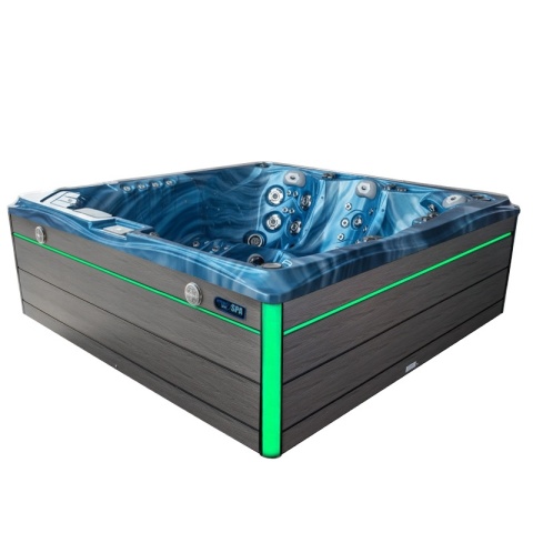 JACUZZI OGRODOWE WANNA SPA748 NIEBIESKA FALA OCEANU OBUDOWA SZARA DESKA F24 230x230 CM