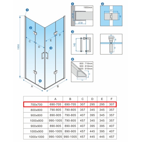 KABINA PRYSZNICOWA KWADRATOWA ZES-KZ08A-GL-70 ZŁOTA 70X70 CM