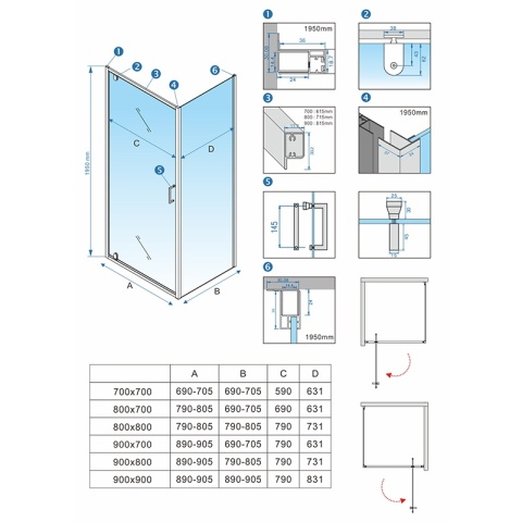 KABINA PRYSZNICOWA KWADRATOWA ZES-KZ04C-BL-90 CZARNA 90x90 CM 6 MM