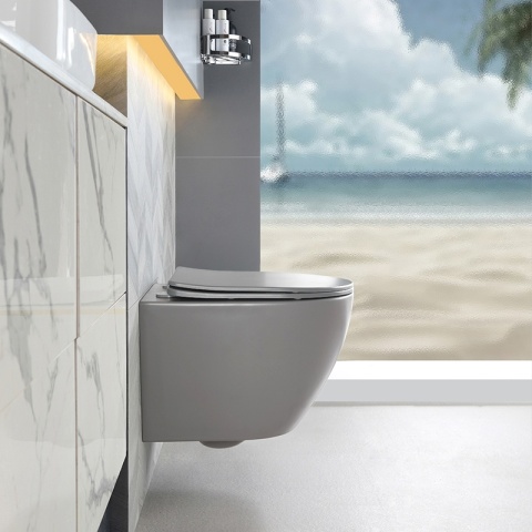 MISKA WC WISZĄCA RIMLESS MIZU-MTGR-RIM-03 SZARY MAT DESKA WOLNOOPADAJĄCA DUROPLAST