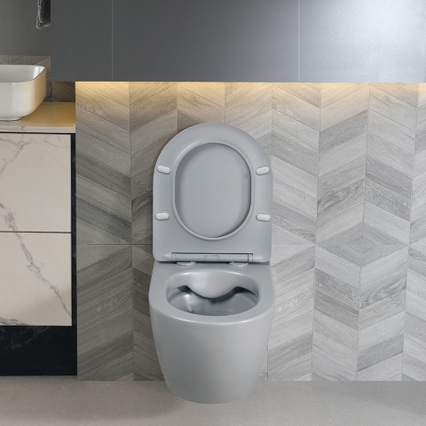 MISKA WC WISZĄCA RIMLESS MIZU-MTGR-RIM-03 SZARY MAT DESKA WOLNOOPADAJĄCA DUROPLAST