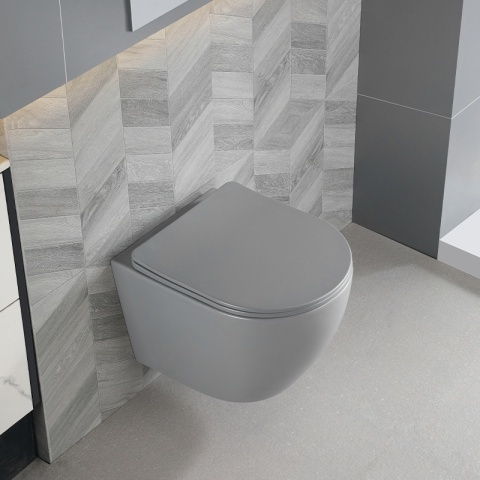 MISKA WC WISZĄCA RIMLESS MIZU-MTGR-RIM-03 SZARY MAT DESKA WOLNOOPADAJĄCA DUROPLAST