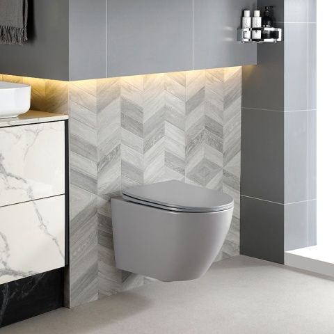 MISKA WC WISZĄCA RIMLESS MIZU-MTGR-RIM-03 SZARY MAT DESKA WOLNOOPADAJĄCA DUROPLAST