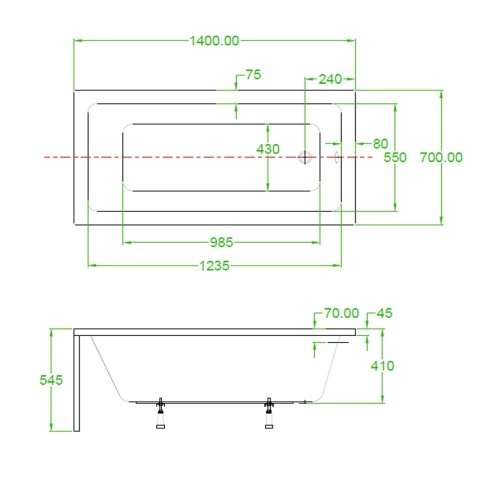 WANNA PRZYŚCIENNA Z OBUDOWĄ 140x70 CM AKRYLOWA BIAŁA PRZELEW CHROM NILO