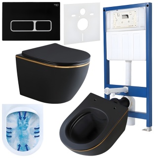 ZESTAW PODTYNKOWY WC STELAŻ HYDROSAN MISKA MIZU-MTB-GL-RIM-03 PRZYCISK BUTTON-6-BL CZARNY
