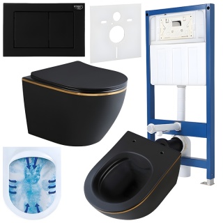 ZESTAW PODTYNKOWY WC STELAŻ HYDROSAN MISKA MIZU-MTB-GL-RIM-03 PRZYCISK BUTTON-7-BL CZARNY