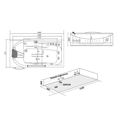 WANNA Z HYDROMASAŻEM RAMZES 634 BIAŁA 168x85 CM