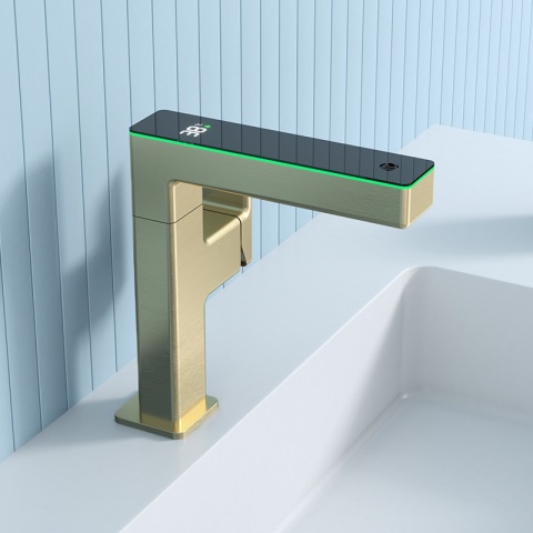 BATERIA UMYWALKOWA STOJĄCA ŁAZIENKOWA MEGI-GL-BR ZŁOTA SZCZOTKOWANA WYŚWIETLACZ LED