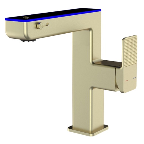 BATERIA UMYWALKOWA STOJĄCA ŁAZIENKOWA MEGI-GL-BR ZŁOTA SZCZOTKOWANA WYŚWIETLACZ LED