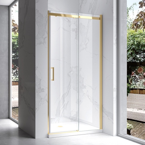 DRZWI PRYSZNICOWE PRZESUWNE DO WNĘKI ZES-KZ09C-GL-BR-120 ZŁOTE SZCZOTKOWANE 115-120 CM 8 MM