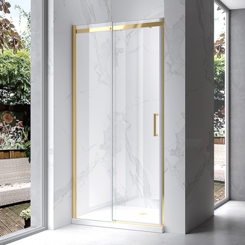 DRZWI PRYSZNICOWE PRZESUWNE DO WNĘKI ZES-KZ09C-GL-BR-120 ZŁOTE SZCZOTKOWANE 115-120 CM 8 MM