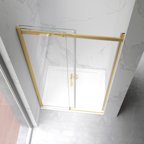 DRZWI PRYSZNICOWE PRZESUWNE DO WNĘKI ZES-KZ09C-GL-BR-120 ZŁOTE SZCZOTKOWANE 115-120 CM 8 MM