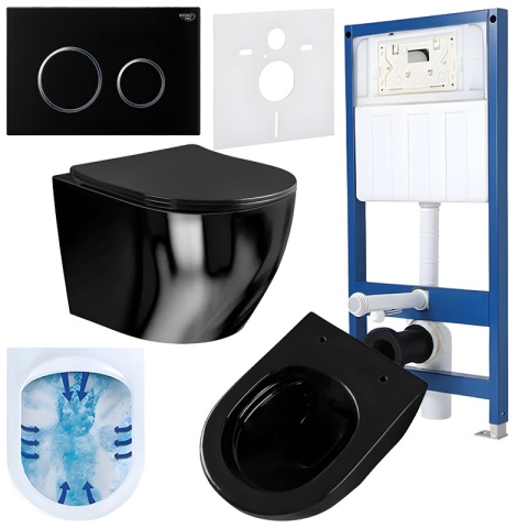 ZESTAW PODTYNKOWY WC STELAŻ HYDROSAN MISKA MIZU-BL-RIM-03 PRZYCISK BUTTON-4-BL CZARNY