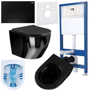 ZESTAW PODTYNKOWY WC STELAŻ HYDROSAN MISKA MIZU-BL-RIM-03 PRZYCISK BUTTON-5-BL CZARNY