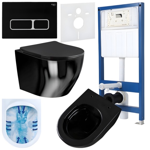 ZESTAW PODTYNKOWY WC STELAŻ HYDROSAN MISKA MIZU-BL-RIM-03 PRZYCISK BUTTON-6-BL CZARNY