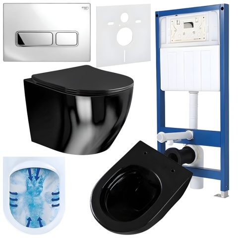 ZESTAW PODTYNKOWY WC STELAŻ HYDROSAN MISKA MIZU-BL-RIM-03 PRZYCISK BUTTON-6-CH CHROM