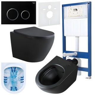 ZESTAW PODTYNKOWY WC STELAŻ HYDROSAN MISKA MIZU-MTB-RIM-03 PRZYCISK BUTTON-4-BL CZARNY