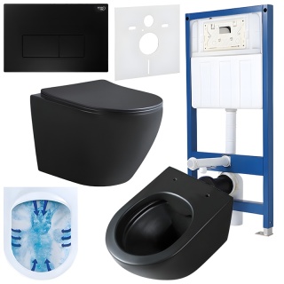 ZESTAW PODTYNKOWY WC STELAŻ HYDROSAN MISKA MIZU-MTB-RIM-03 PRZYCISK BUTTON-5-BL CZARNY