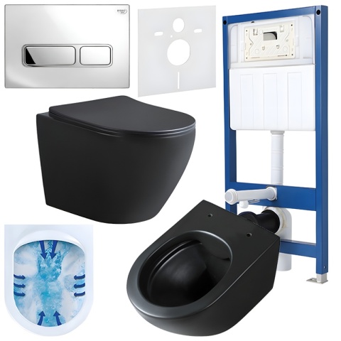 ZESTAW PODTYNKOWY WC STELAŻ HYDROSAN MISKA MIZU-MTB-RIM-03 PRZYCISK BUTTON-6-CH CHROM