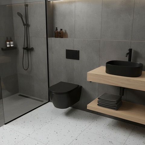 ZESTAW PODTYNKOWY WC STELAŻ HYDROSAN MISKA MIZU-MTB-RIM-03 PRZYCISK BUTTON-7-BL CZARNY