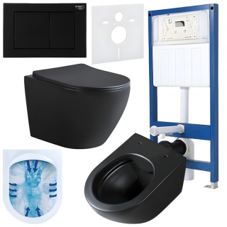 ZESTAW PODTYNKOWY WC STELAŻ HYDROSAN MISKA MIZU-MTB-RIM-03 PRZYCISK BUTTON-7-BL CZARNY