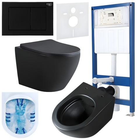 ZESTAW PODTYNKOWY WC STELAŻ HYDROSAN MISKA MIZU-MTB-RIM-03 PRZYCISK BUTTON-7-BL CZARNY