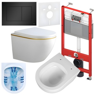 ZESTAW PODTYNKOWY WC STELAŻ TECE MISKA PEAK-WH-GL-RIM-02 PRZYCISK TC-9240407 CZARNY MAT