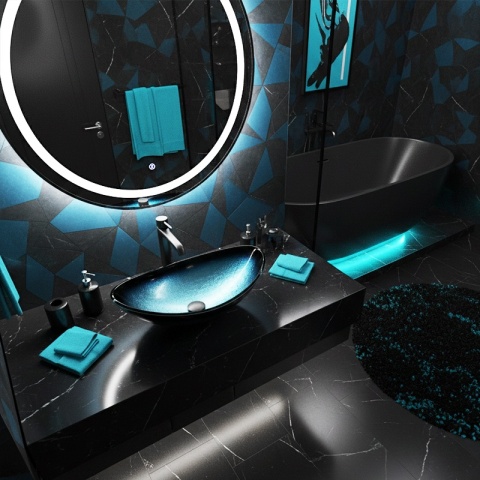 UMYWALKA NABLATOWA SZKLANA OWALNALAVI-BU-BL-530 NIEBIESKI POŁYSK 54x37 CM