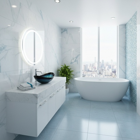 UMYWALKA NABLATOWA SZKLANA OWALNALAVI-BU-BL-530 NIEBIESKI POŁYSK 54x37 CM