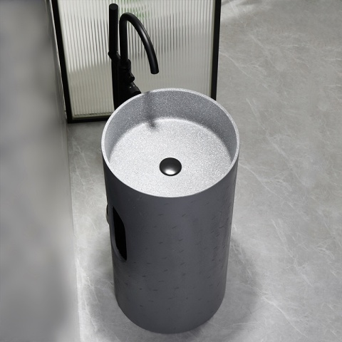 UMYWALKA WOLNOSTOJĄCA KONGLOMERAT OKRĄGŁA WZÓR BETONU 40x85CM SZARA STOJĄCA