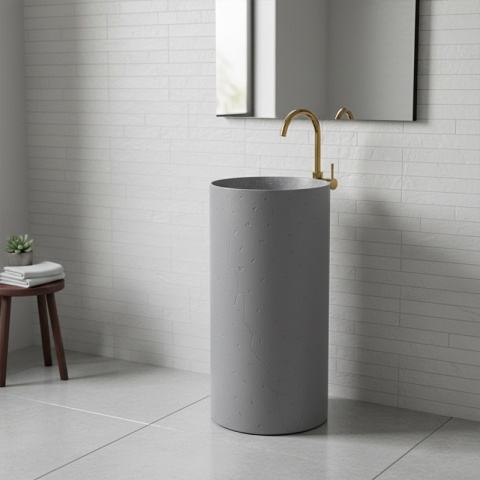 UMYWALKA WOLNOSTOJĄCA KONGLOMERAT OKRĄGŁA WZÓR BETONU 40x85CM SZARA STOJĄCA