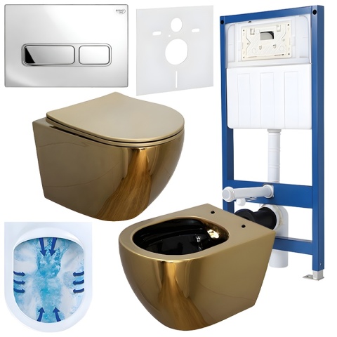 ZESTAW PODTYNKOWY WC STELAŻ HYDROSAN MISKA MIZU-GL-BL-RIM-03 PRZYCISK BUTTON-6-CH CHROM