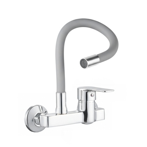 BATERIA KUCHENNA ŚCIENNA KRAN LARGO GIĘTKA SZARA WYLEWKA PODSTAWA CHROM