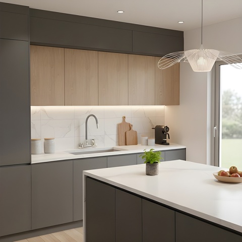 BATERIA KUCHENNA ŚCIENNA KRAN LARGO GIĘTKA SZARA WYLEWKA PODSTAWA CHROM